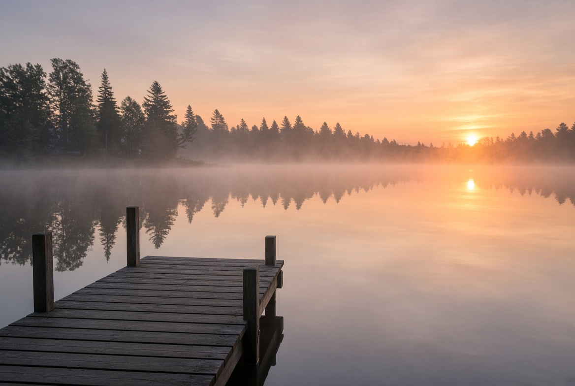 Calm lake at sunrise