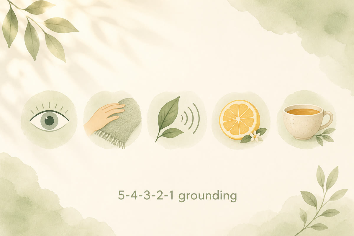Calm graphic for the 5-4-3-2-1 grounding technique