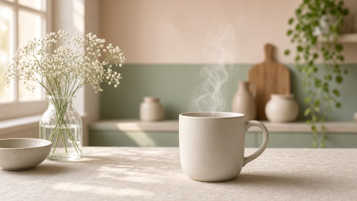 Steaming mug as a calm sensory anchor